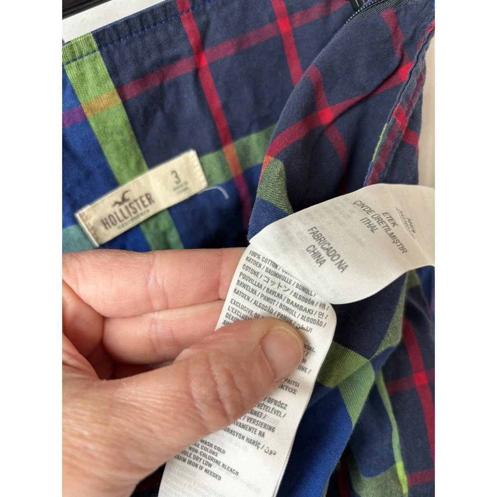 Hollister Micro‎ Mini Skirt Women Size 3 Blue Green Plaid Y2K Pleated Vintage